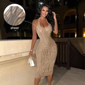 NWOT Halter MIDI KHAKI DRESS